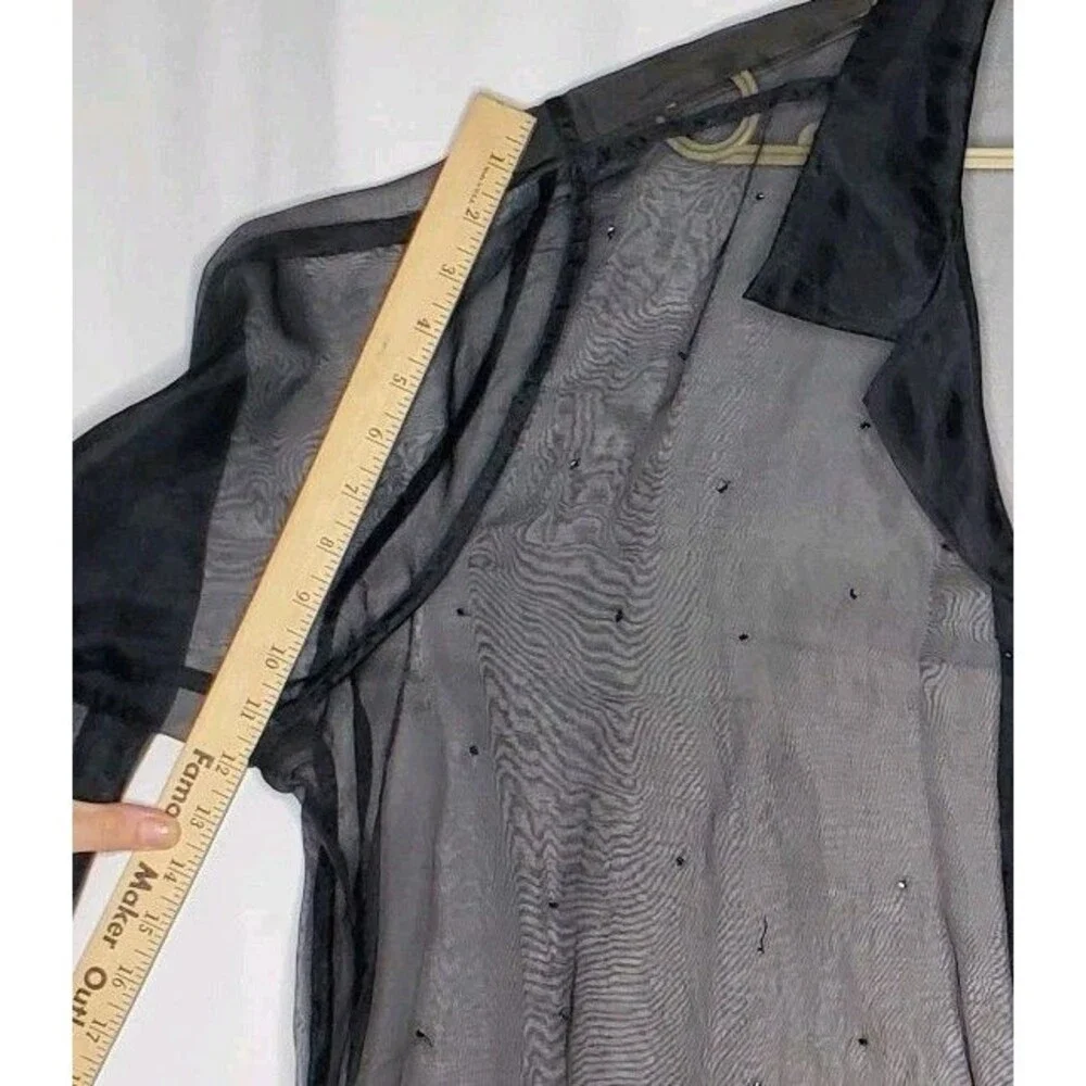 Venezia Sheer Button Collar Shirt Women 22 24 Black Beaded‎ Witchy Whimsigoth